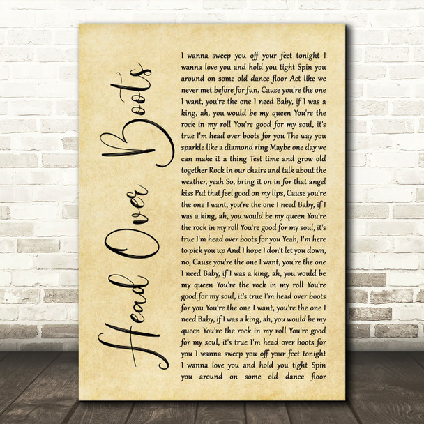 Jon Pardi Head Over Boots Rustic Script Song Lyric Print