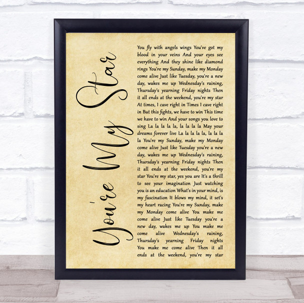 Stereophonics You're My Star Rustic Script Song Lyric Print