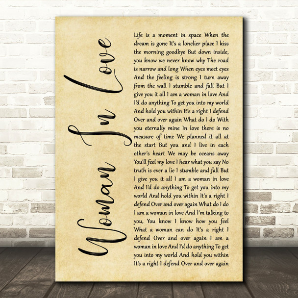 Barbra Streisand Woman In Love Rustic Script Song Lyric Print