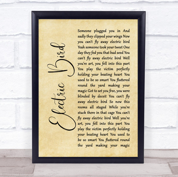 Sia Electric Bird Rustic Script Song Lyric Print