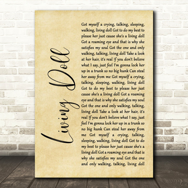 Cliff Richard and The Drifters Living Doll Rustic Script Song Lyric Print