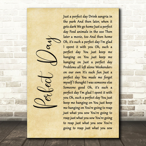 Lou Reed Perfect Day Rustic Script Song Lyric Print