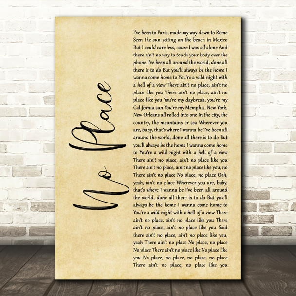 Backstreet Boys No Place Rustic Script Song Lyric Print