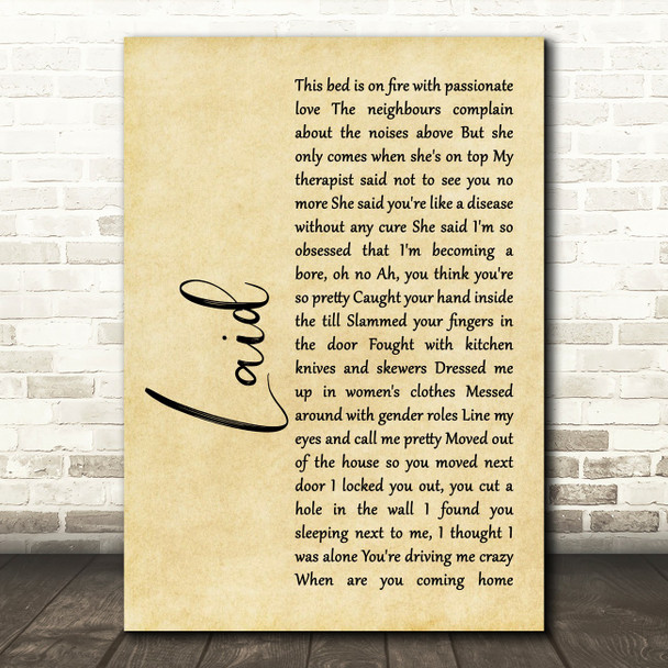 James Laid Rustic Script Song Lyric Print