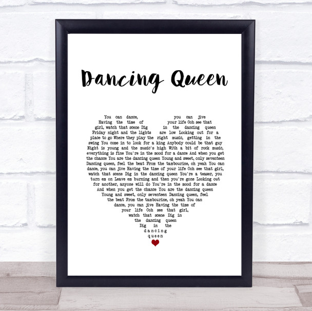 Abba Dancing Queen White Heart Song Lyric Print