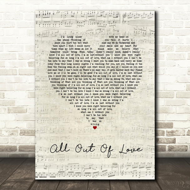 Air Supply All Out Of Love Script Heart Song Lyric Print