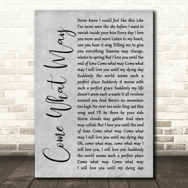 Alfie Boe And Kerry Ellis Come What May Rustic Script Grey Song Lyric Print