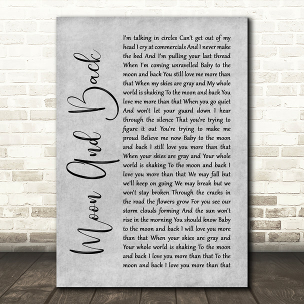 Alice Kristiansen Moon And Back Rustic Script Grey Song Lyric Quote Print