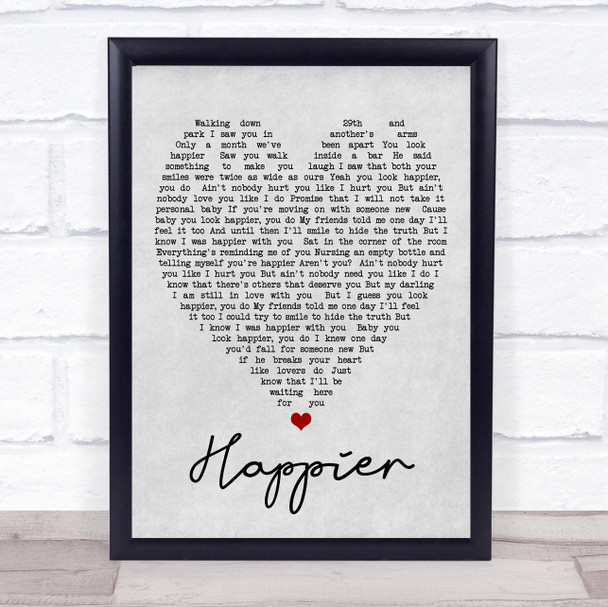 Happier Ed Sheeran Grey Heart Song Lyric Quote Print