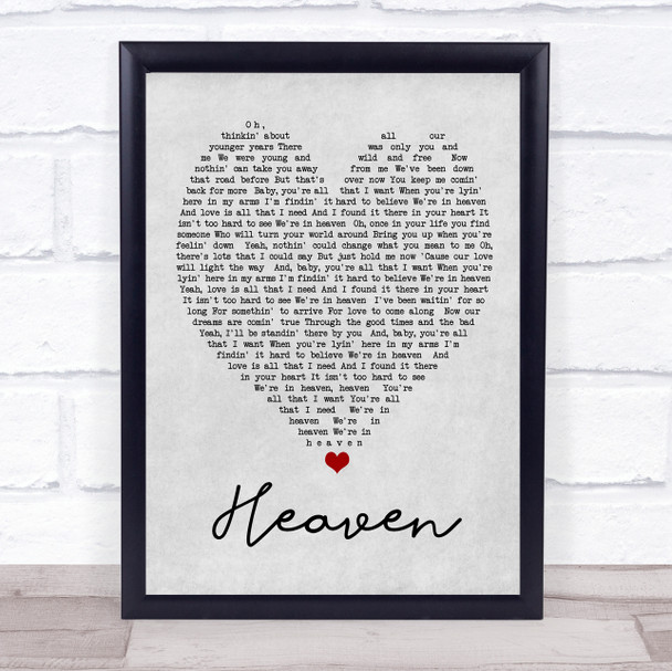 Heaven Bryan Adams Grey Heart Song Lyric Quote Print