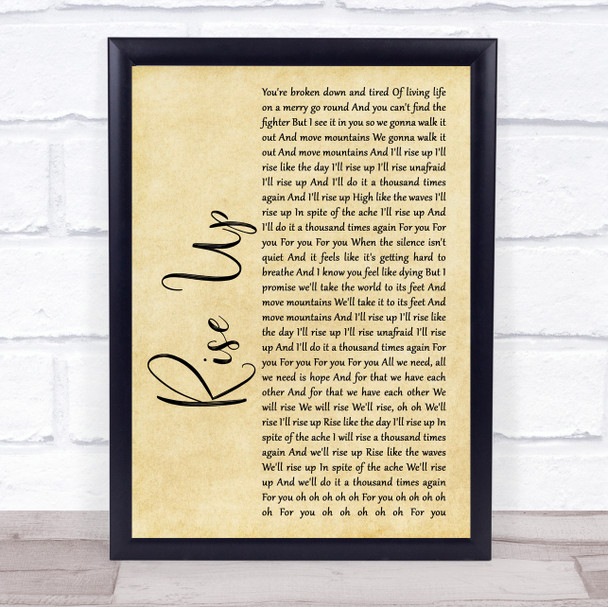 Andra Day Rise Up Rustic Script Song Lyric Print