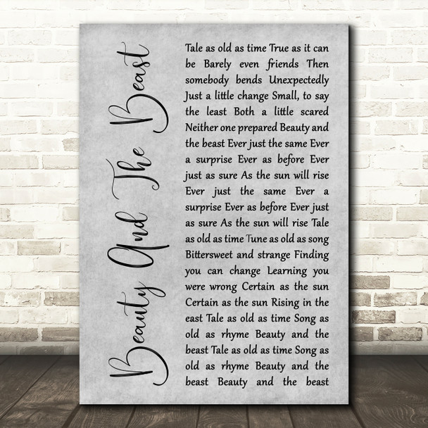 Angela Lansbury Beauty And The Beast Rustic Script Grey Song Lyric Quote Print