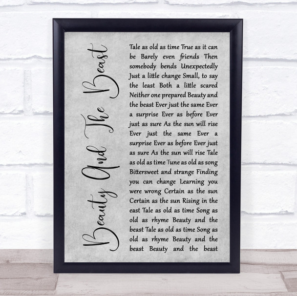 Angela Lansbury Beauty And The Beast Rustic Script Grey Song Lyric Quote Print