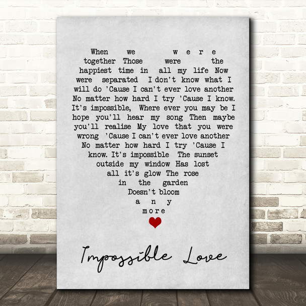 Impossible Love UB40 Grey Heart Song Lyric Quote Print