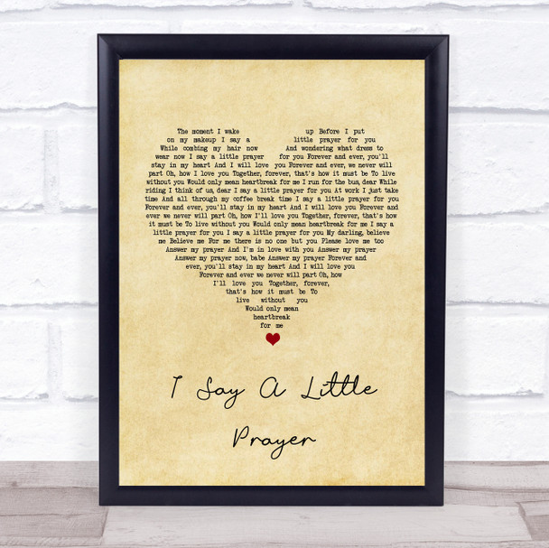 Aretha Franklin I Say A Little Prayer Vintage Heart Song Lyric Print