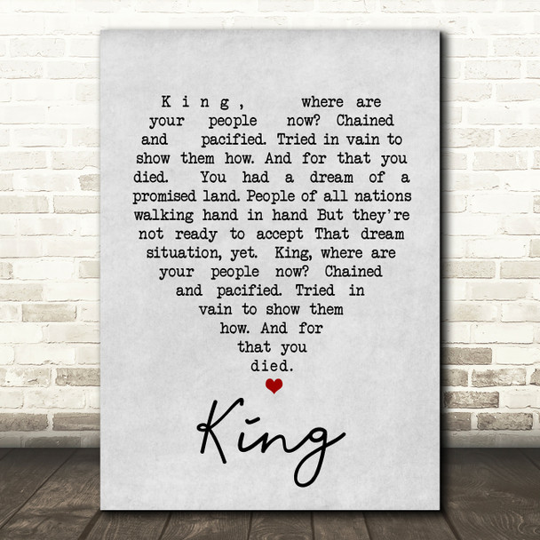 King UB40 Grey Heart Song Lyric Quote Print