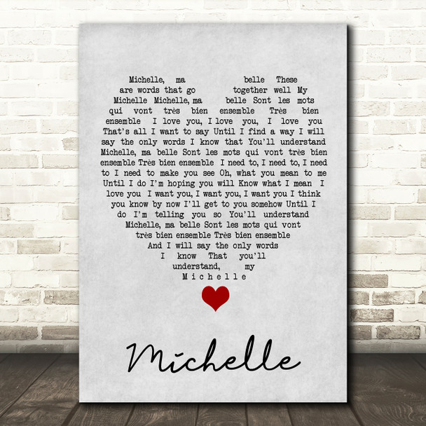 Michelle The Beatles Grey Heart Song Lyric Quote Print