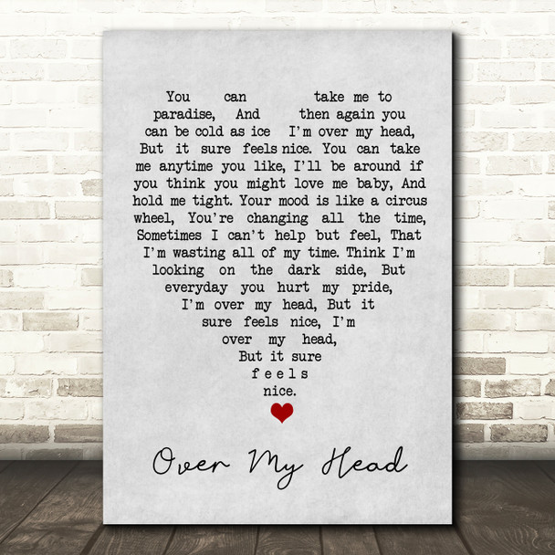 Over My Head Fleetwood Mac Grey Heart Song Lyric Quote Print