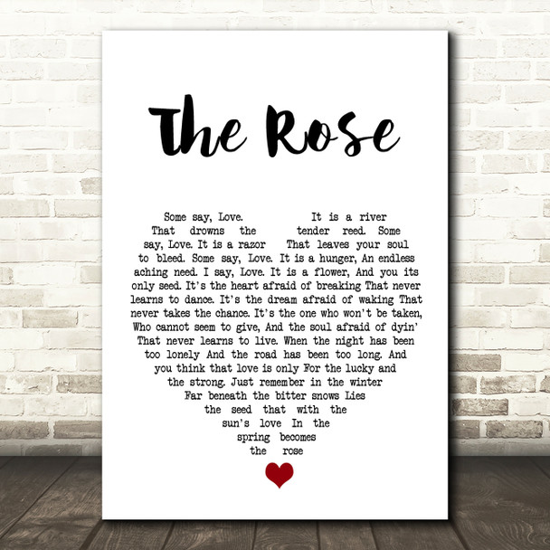 Bette Midler The Rose White Heart Song Lyric Print