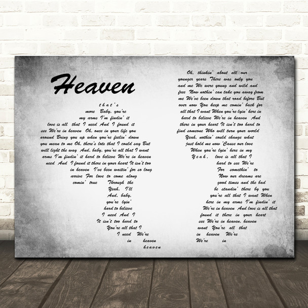 Bryan Adams Heaven Man Lady Couple Grey Song Lyric Quote Print