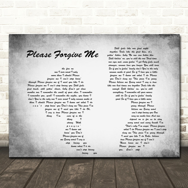 Bryan Adams Please Forgive Me Man Lady Couple Grey Song Lyric Quote Print