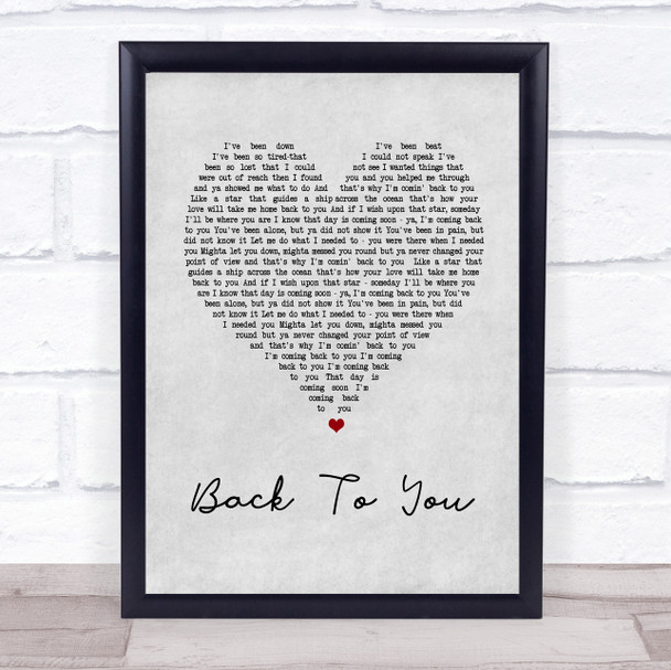 Bryan Adams Back To You Grey Heart Song Lyric Quote Print