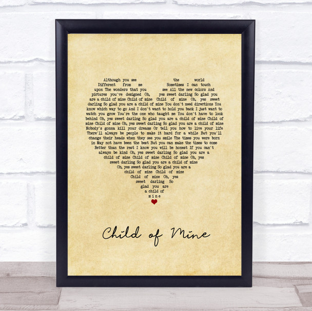 Carole King Child of Mine Vintage Heart Song Lyric Print