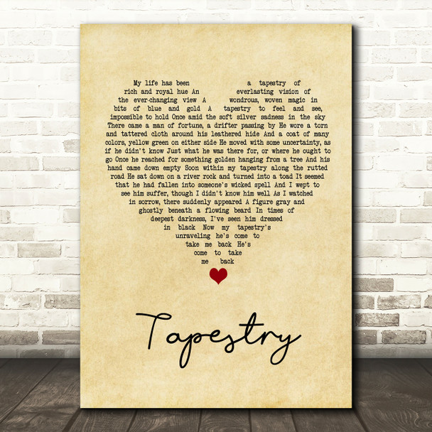 Carole King Tapestry Vintage Heart Song Lyric Print