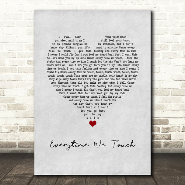 Cascada Everytime We Touch Grey Heart Song Lyric Print