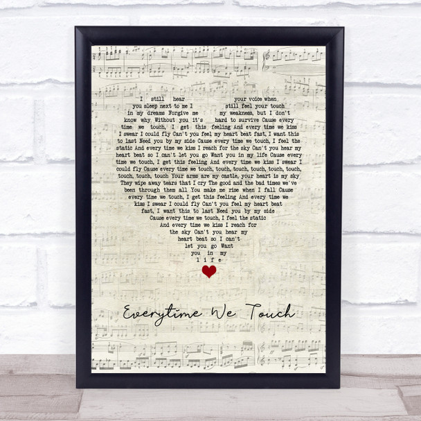 Cascada Everytime We Touch Script Heart Song Lyric Print