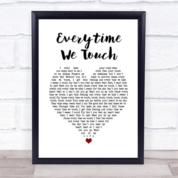 Cascada Everytime We Touch White Heart Song Lyric Print