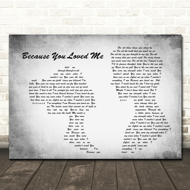 Celine Dion Because You Loved Me Man Lady Couple Grey Song Lyric Quote Print