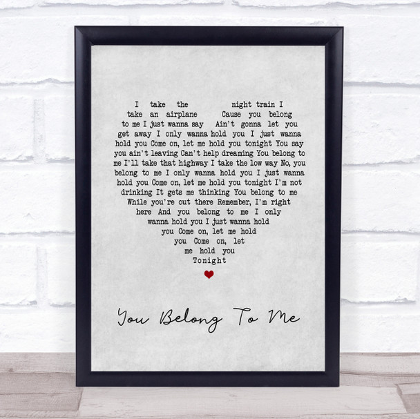 Bryan Adams You Belong To Me Grey Heart Song Lyric Quote Print