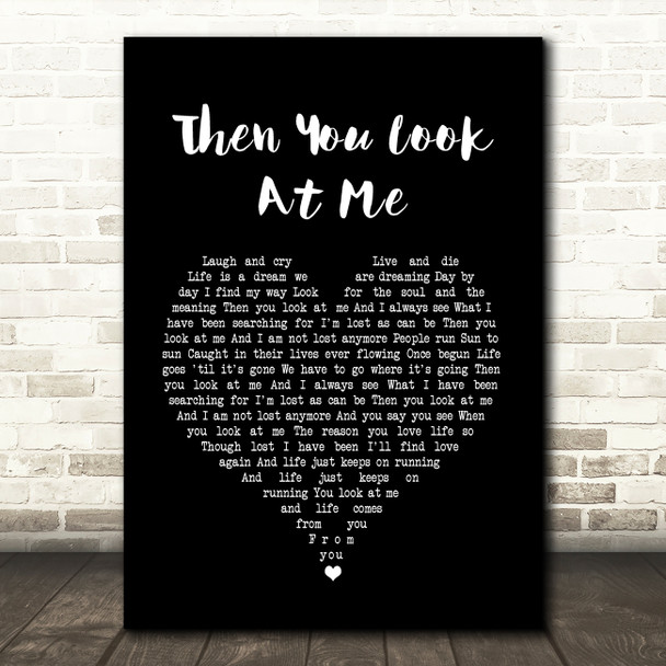 Celine Dion Then You Look At Me Black Heart Song Lyric Print