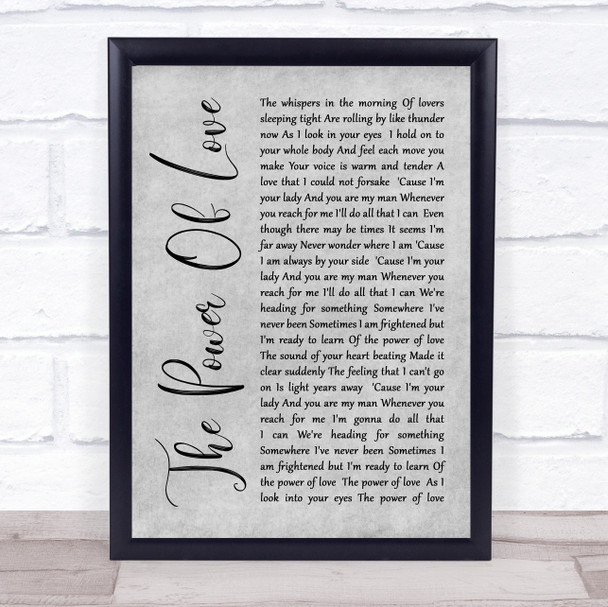 Celine Dione The Power Of Love Rustic Script Grey Song Lyric Quote Print