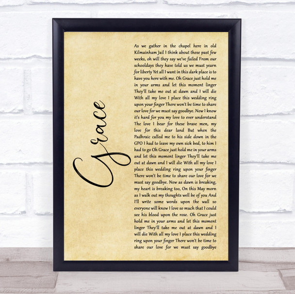 Charlie and the bhoys Grace Rustic Script Song Lyric Print