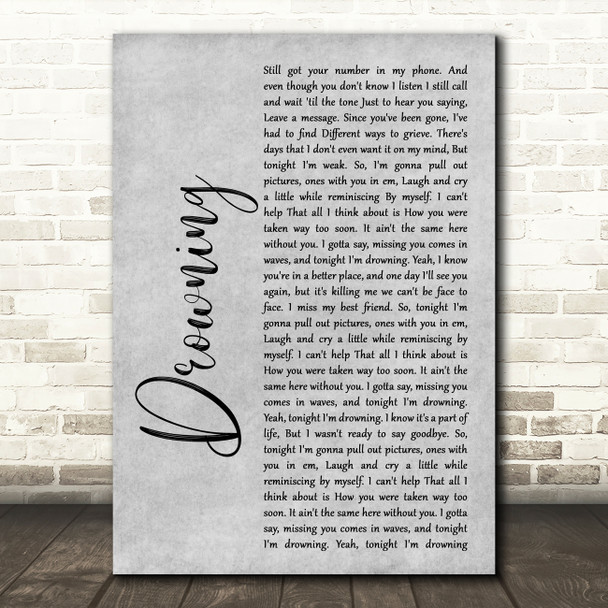 Chris Young Drowning Rustic Script Grey Song Lyric Print