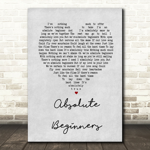 David Bowie Absolute Beginners Grey Heart Song Lyric Quote Print