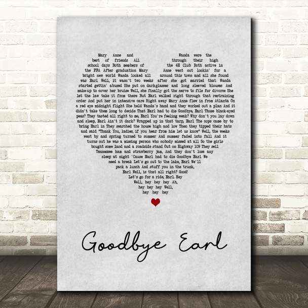 Dixie Chicks Goodbye Earl Grey Heart Song Lyric Quote Print