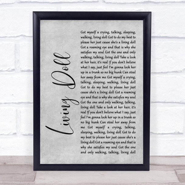 Cliff Richard and The Drifters Living Doll Rustic Script Grey Song Lyric Print