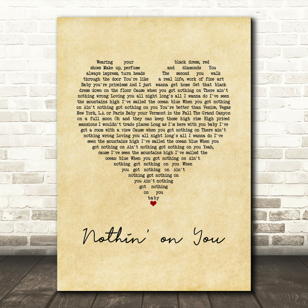 Cody Johnson Nothin' on You Vintage Heart Song Lyric Print