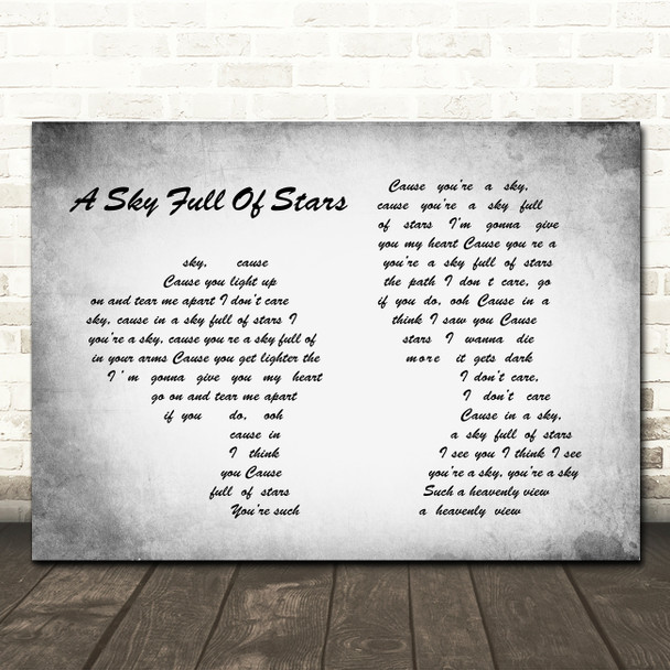 Coldplay A Sky Full Of Stars Man Lady Couple Grey Song Lyric Quote Print