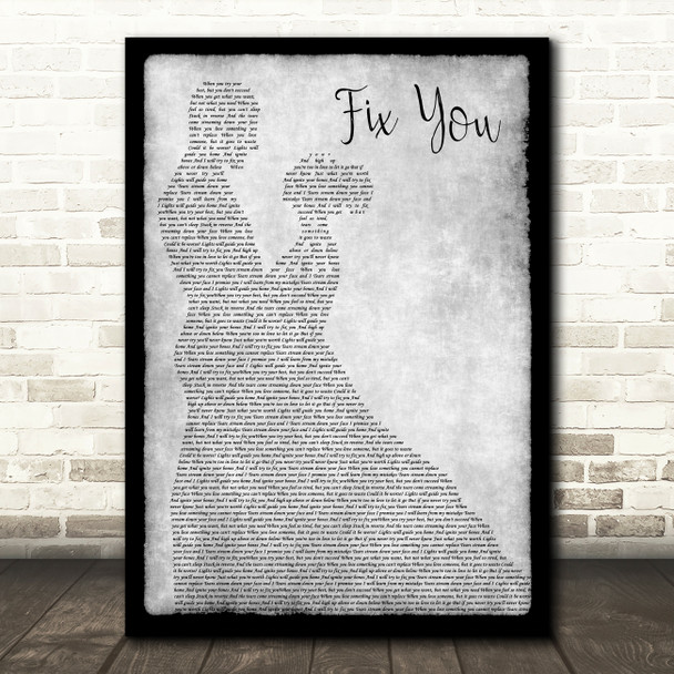 Coldplay Fix You Man Lady Dancing Grey Song Lyric Quote Print