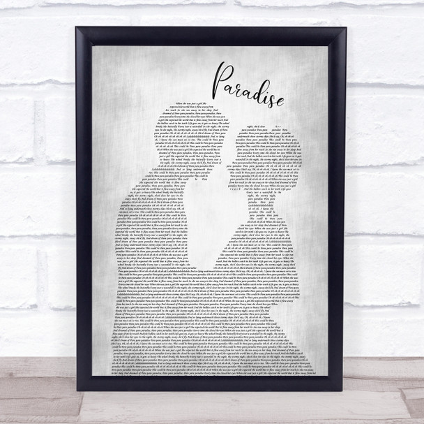 Coldplay Paradise Man Lady Bride Groom Wedding Grey Song Lyric Print
