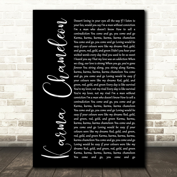 Culture Club Karma Chameleon Black Script Song Lyric Print