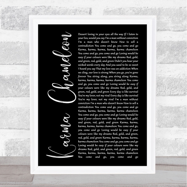 Culture Club Karma Chameleon Black Script Song Lyric Print