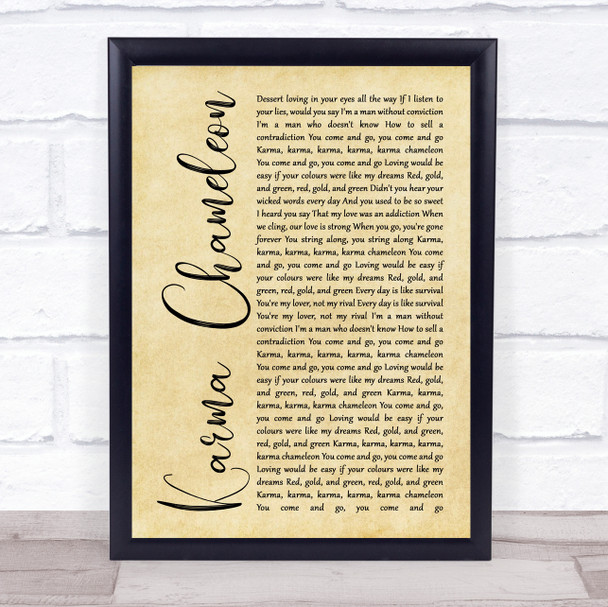 Culture Club Karma Chameleon Rustic Script Song Lyric Print