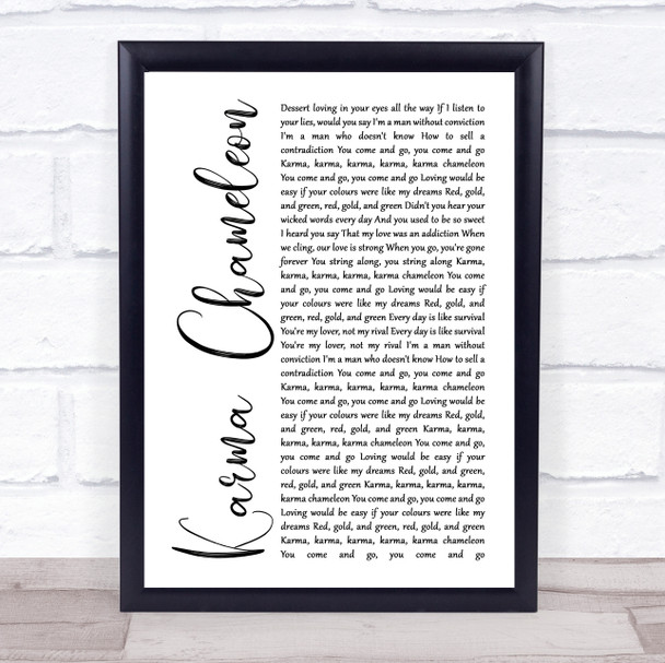 Culture Club Karma Chameleon White Script Song Lyric Print