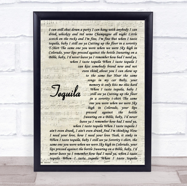 Dan + Shay Tequila Vintage Script Song Lyric Print