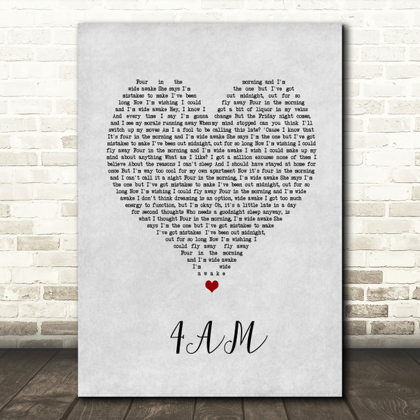 Dan Caplen 4AM Grey Heart Song Lyric Print